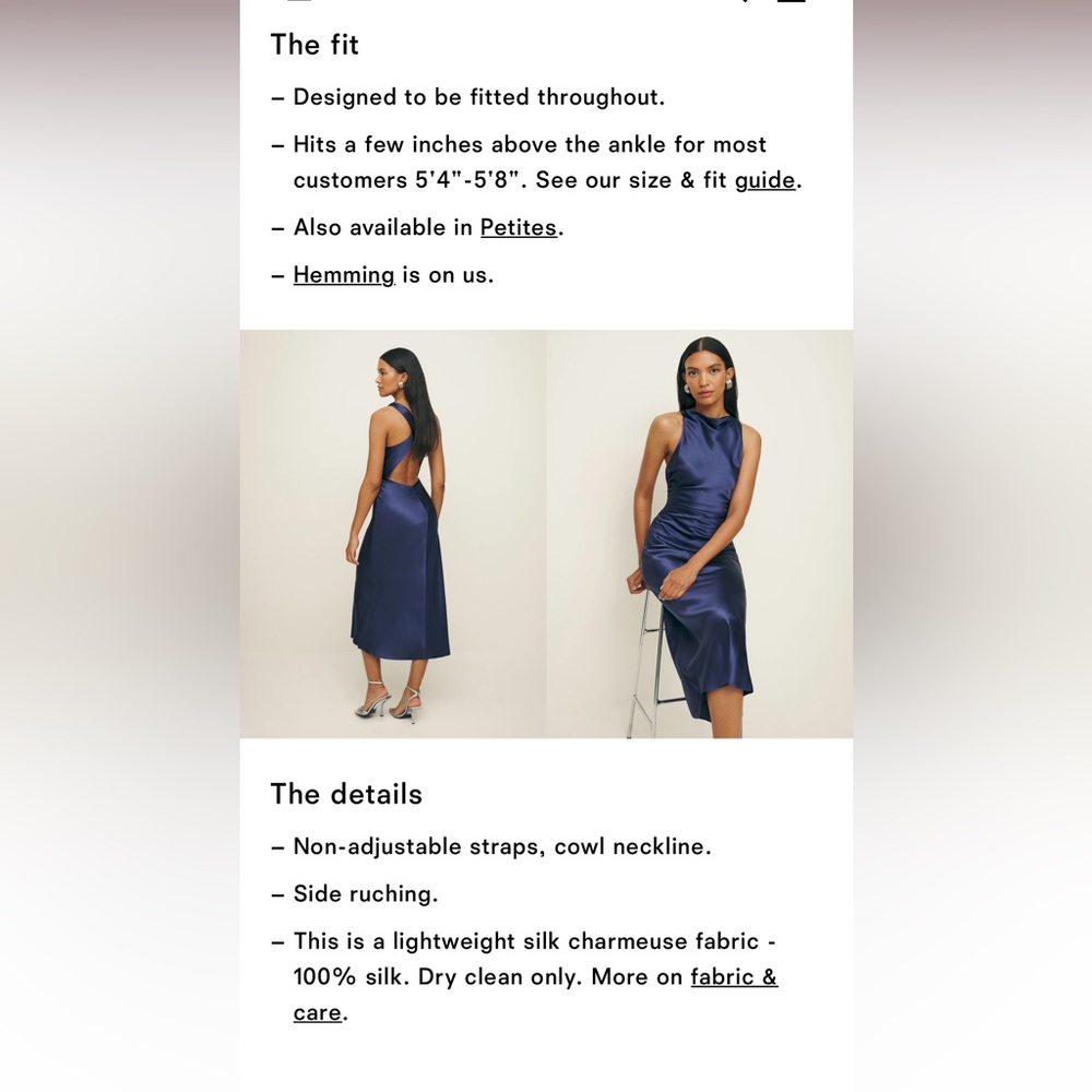 Reformation Navy Blue Satin Cowl-Neck Midi Dress - Picture 7 of 7